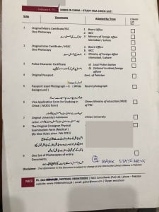 MBBS in China, Study Visa Check List 2018