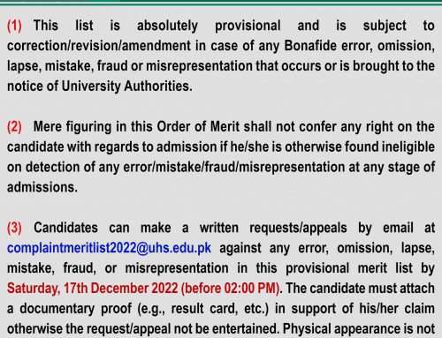 Closing merit of mbbs 2022, First Provisional Merit List for MBBS, Expected merit of mbbs in Pakistan [UHS Merit MBBS List 2022]