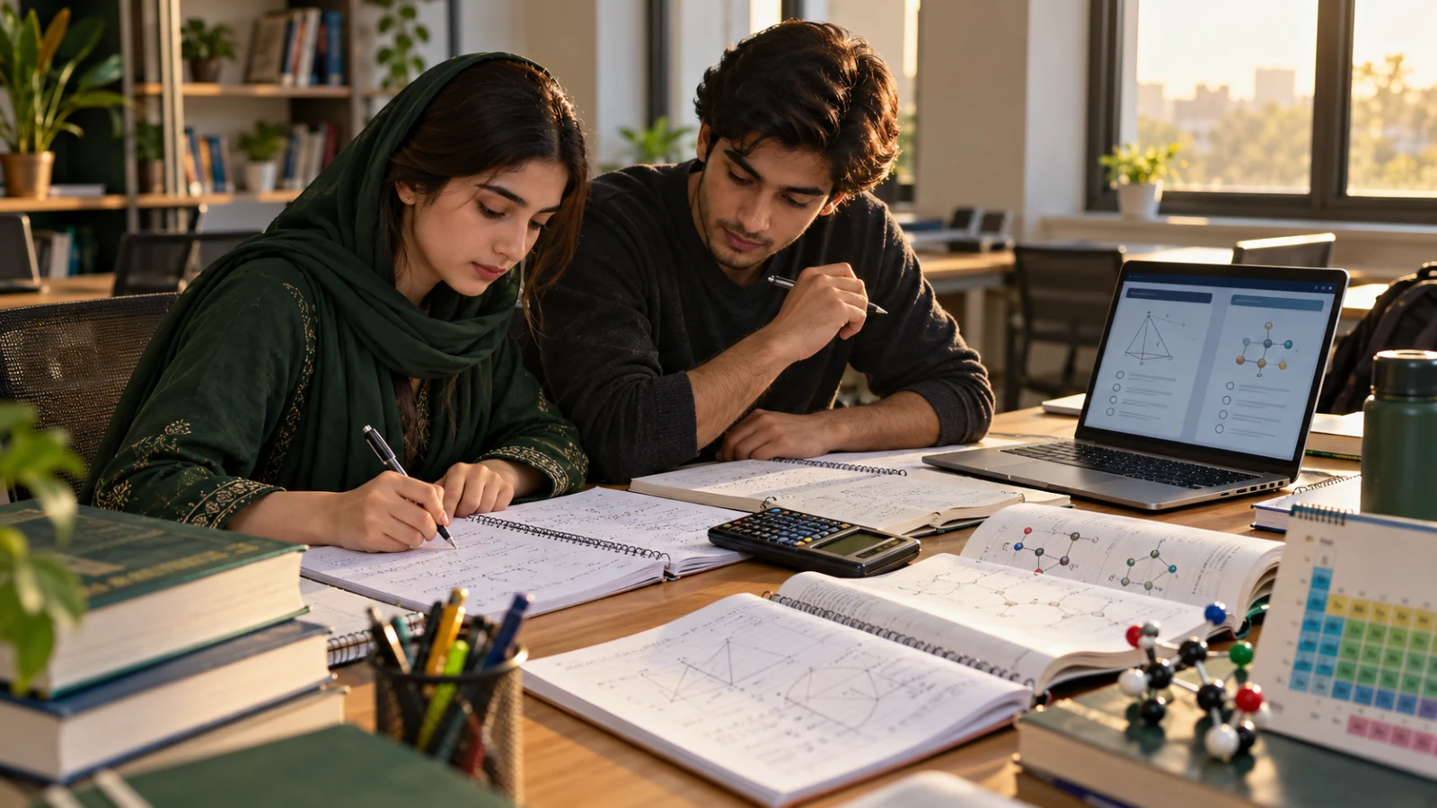Pakistani students preparing mathematics and chemistry for the CSCA examination