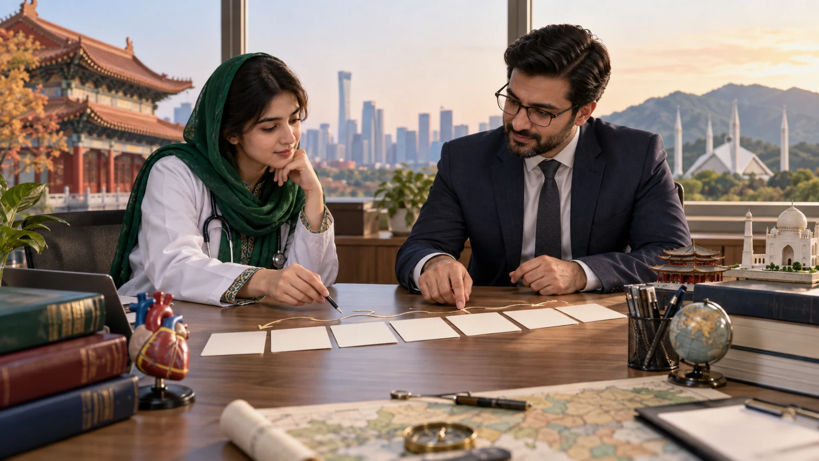 Pakistani medical applicant and adviser mapping admission study records clinical training and licensing steps