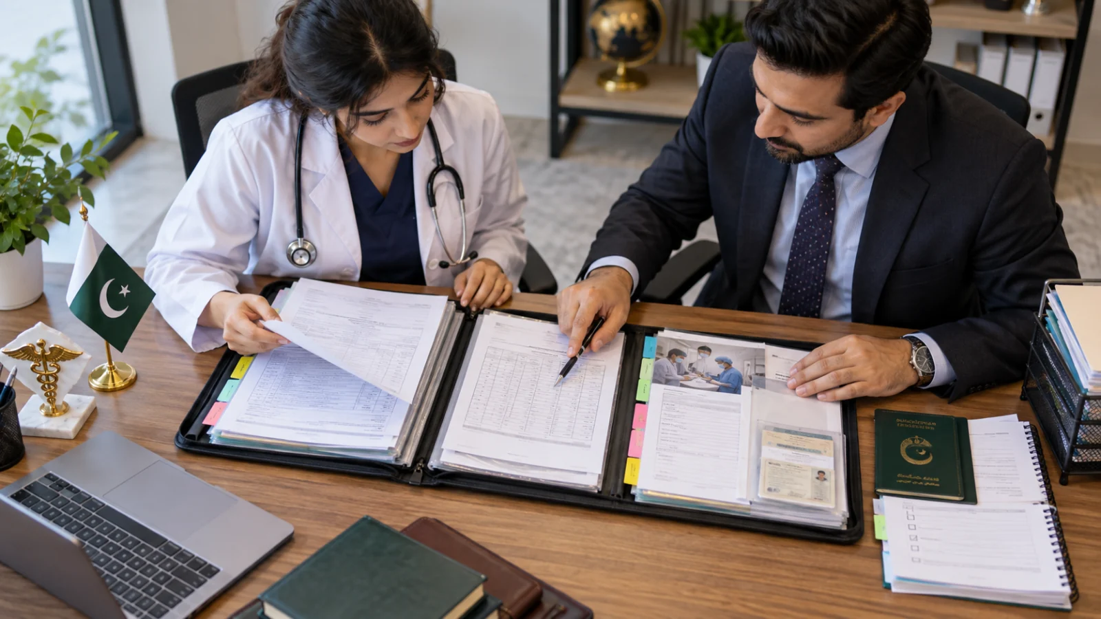 Pakistani medical applicant and adviser mapping admission study records clinical training and licensing steps