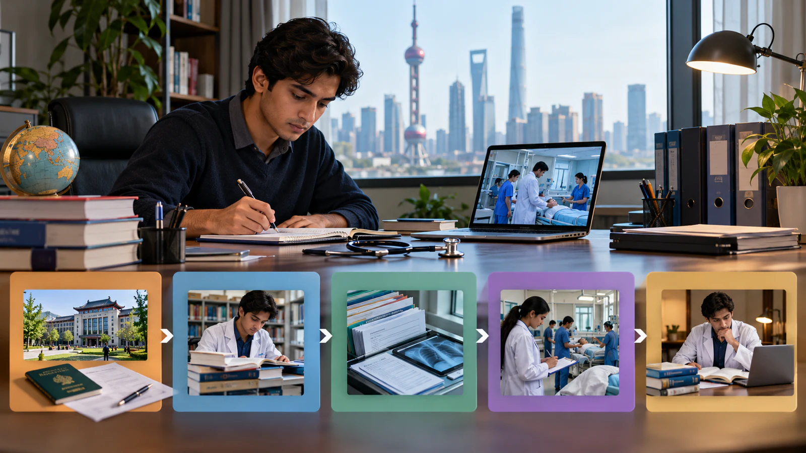 Pakistani medical applicant and adviser mapping admission study records clinical training and licensing steps
