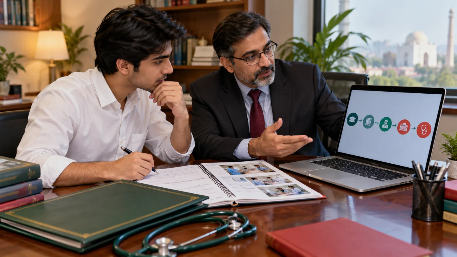 Pakistani medical applicant and adviser mapping admission study records clinical training and licensing steps