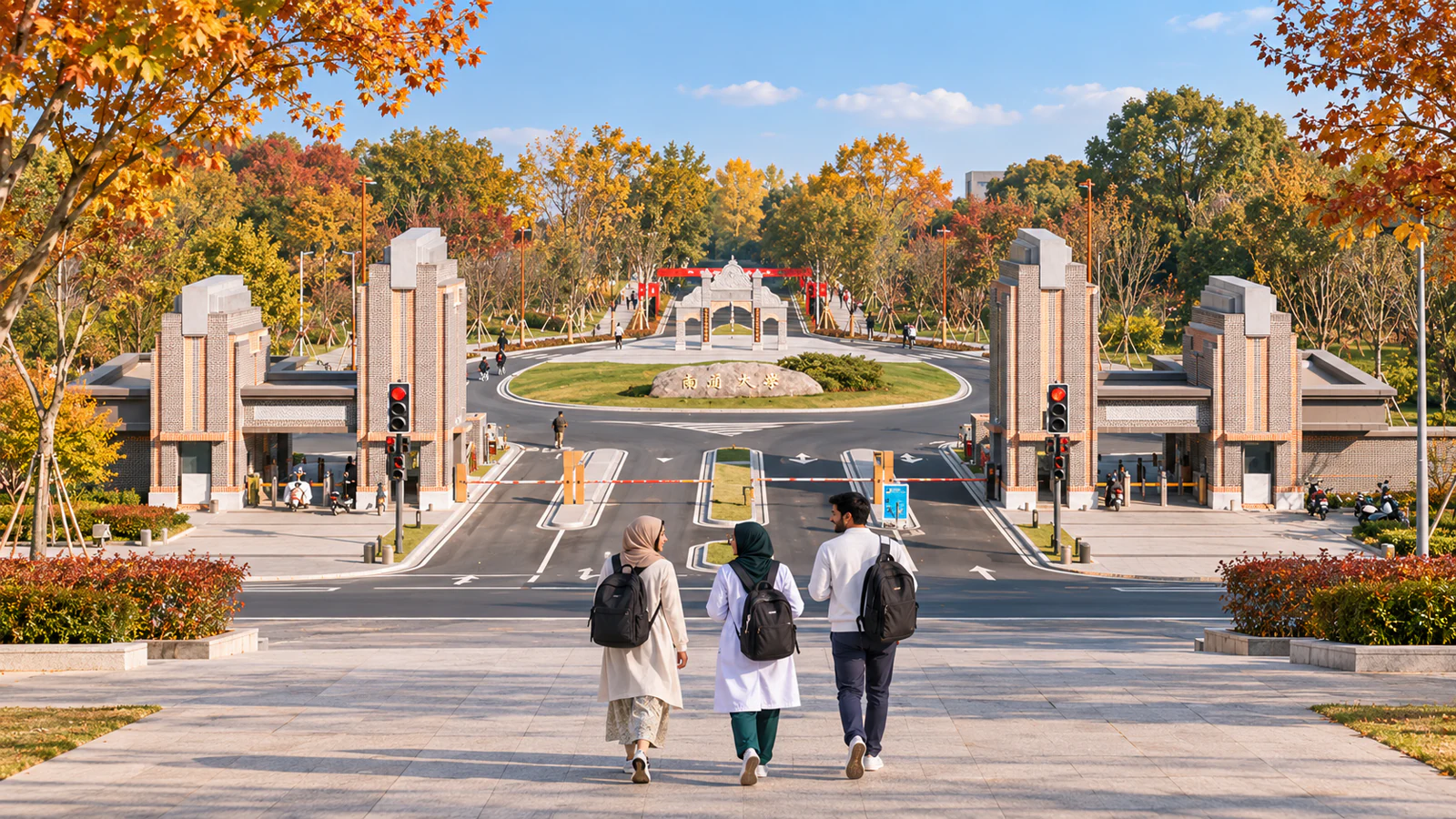 Pakistani medical students approaching Nantong University’s real Seyuan Campus west gate