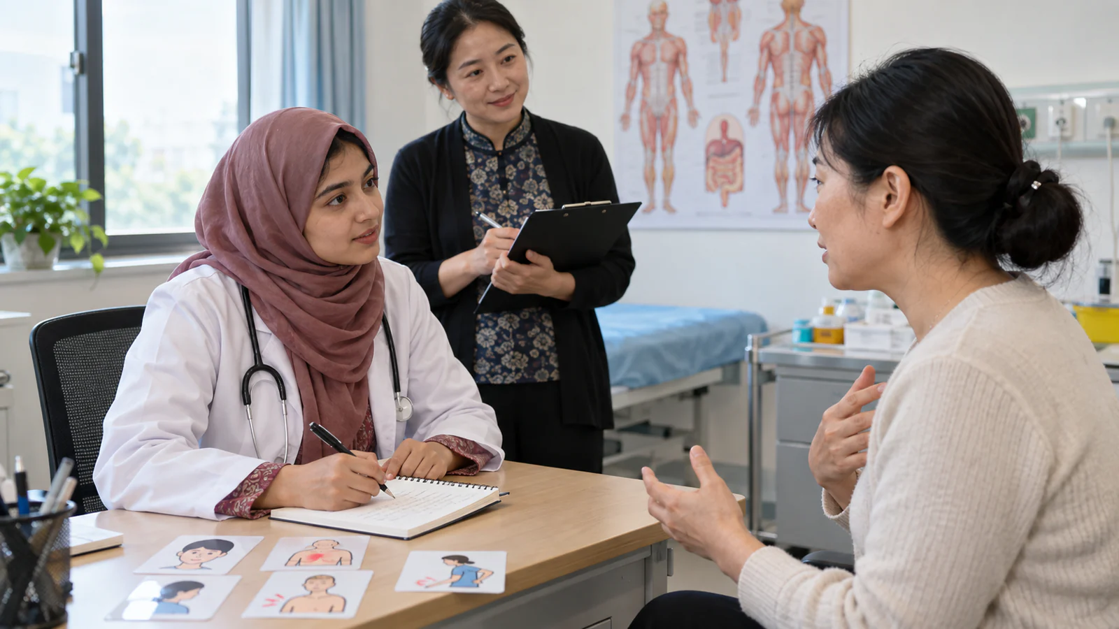 Pakistani medical student practising patient-history communication with a Chinese standardised patient