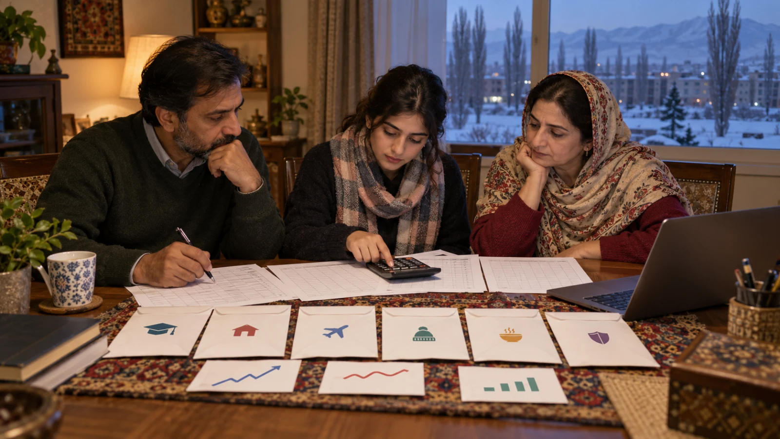 Pakistani family building a provisional Shihezi study budget for Xinjiang