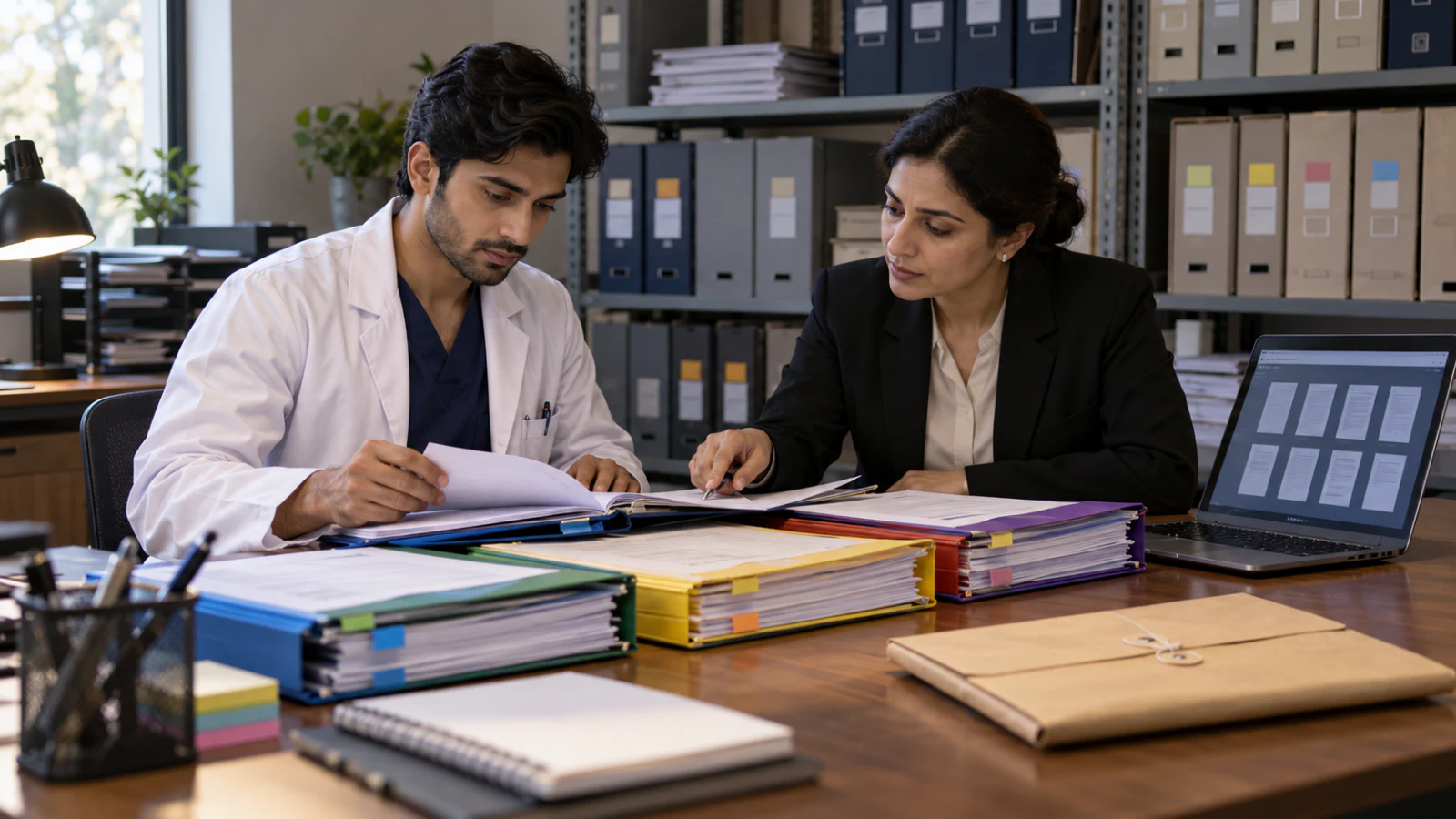 Pakistani medical graduate and adviser organising clinical and PM&DC pathway records