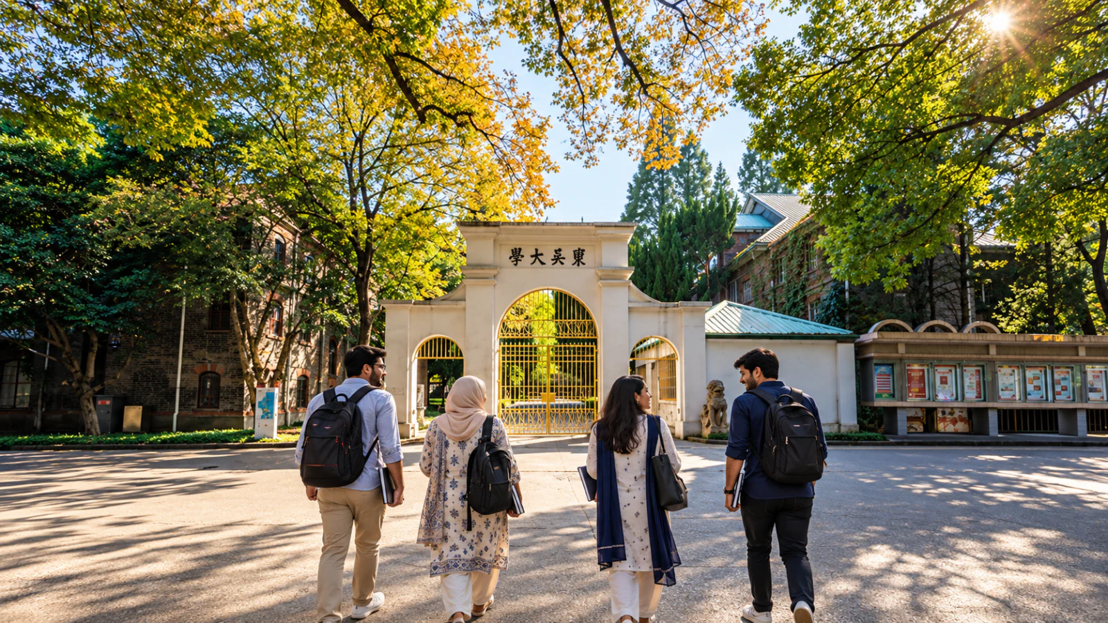Pakistani medical students approaching Soochow University’s real Tiancizhuang Dongwu gate