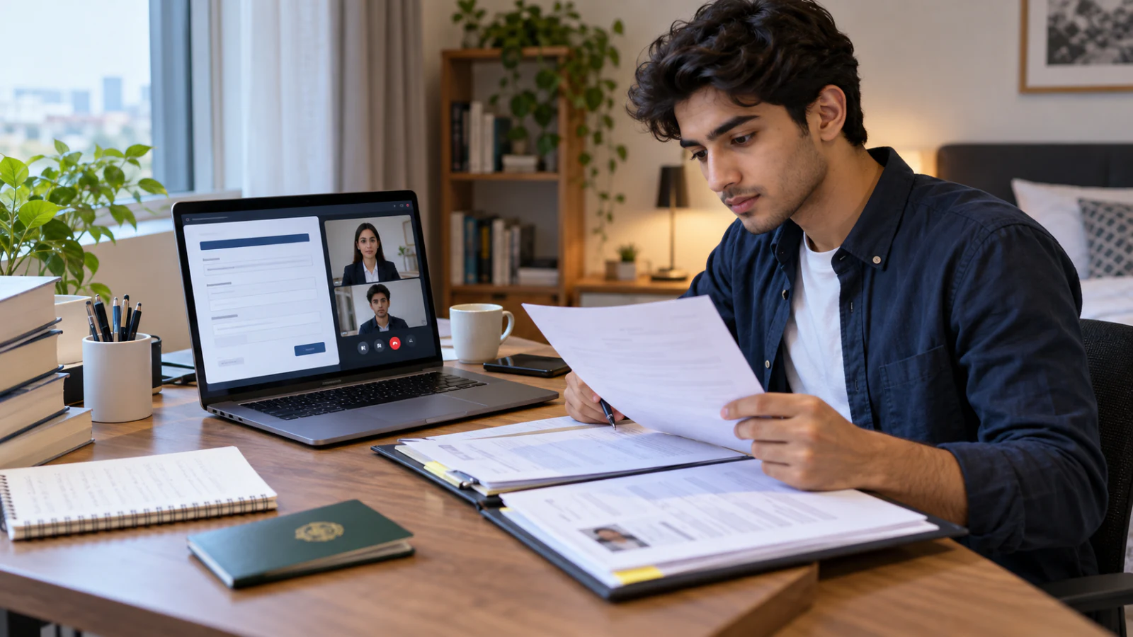 Pakistani applicant reviewing an online university application and possible admission call